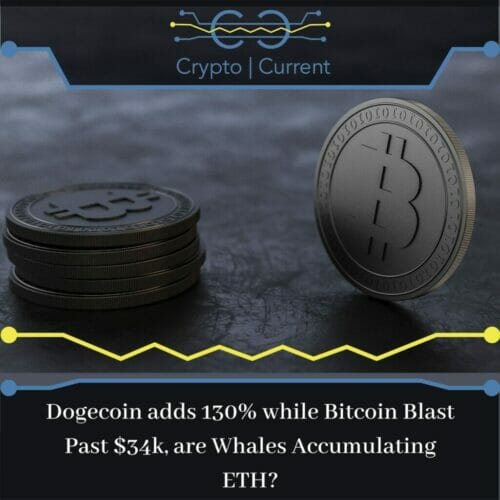 Dogecoin adds 130% while Bitcoin Blast Past $34k, are Whales Accumu